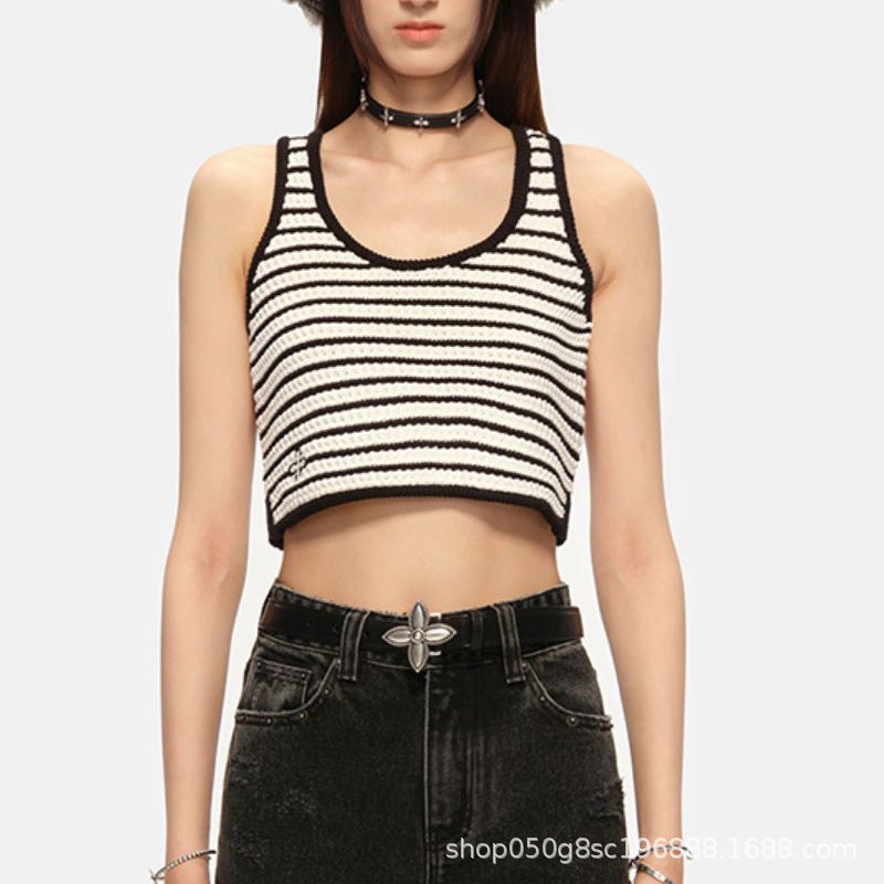 Smfk R Vintage Campus Striped Knitted Vest Personalized Washed Pleated Spice Girls Wear Sports Jacket - Image 5