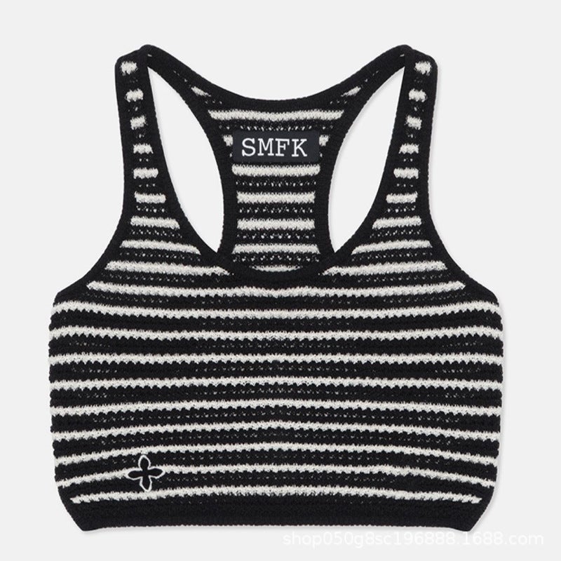 Smfk R Vintage Campus Striped Knitted Vest Personalized Washed Pleated Spice Girls Wear Sports Jacket - Image 1