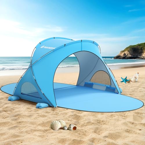 Raynesys Beach Tent Sun Shelter, Sun Shelter for 1-4 Person, Beach Shade Tent, Beaches Shade with 2 Zippered Doors, Portable Tents for Camping Fishing, Blue - Image 1