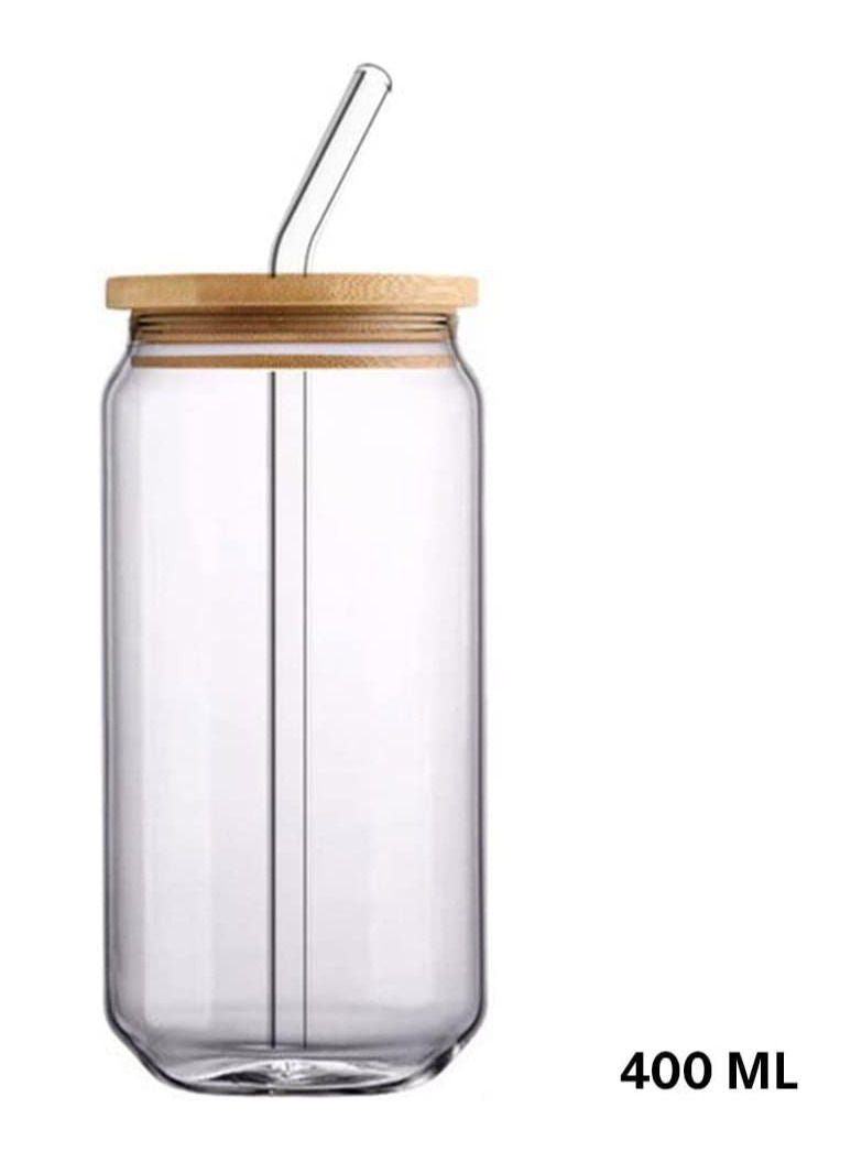 MIBRU Juice Glass Jar Wood Lid With Straw 400ml Glass Straw Cups with Wood Iced Coffee Glasses Portable Beverage Cups Tumbler Cup for Smoothie Portable Beverage Cups Tumbler Cup for Smoothie  - Image 5