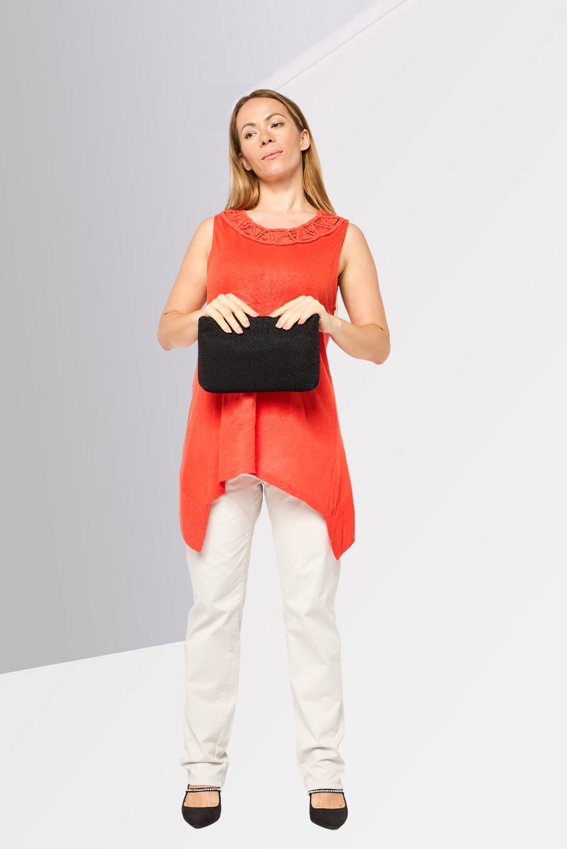 DESIGUAL Women Crew Neck Sleeveless Textured Tunic Top, Orange - Image 2