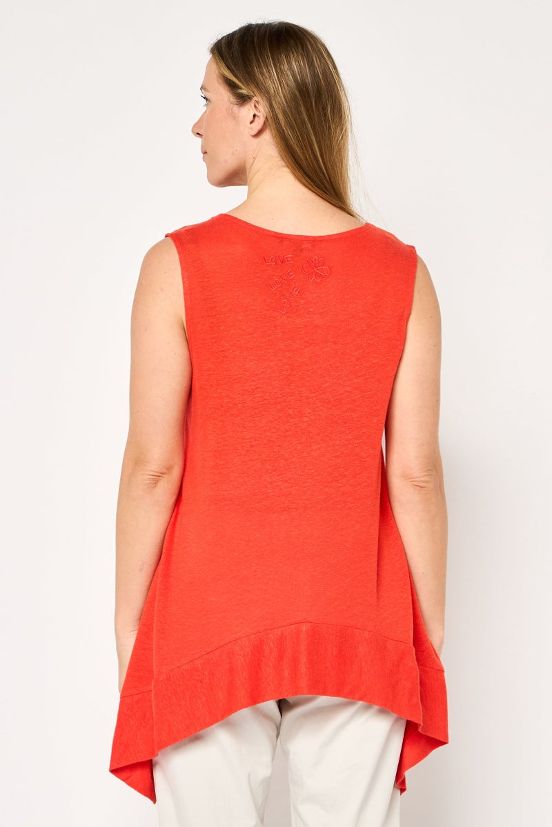 DESIGUAL Women Crew Neck Sleeveless Textured Tunic Top, Orange - Image 4