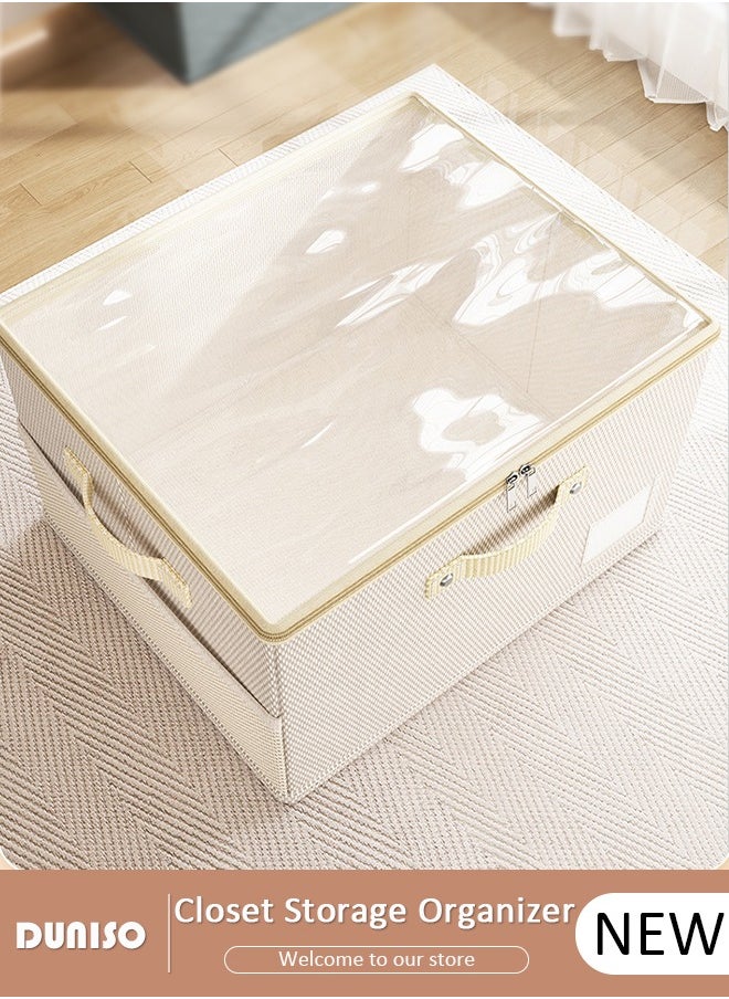 DUNISO Foldable Closet Storage Organizer with lid,Wardrobe Clothes Organizer For Clothing, Sheets, Toys, Books,Washable Closet Storage Boxes with Carrying Handles Cube Stackable Storage Bin for Home Bedroom Office  - Image 1