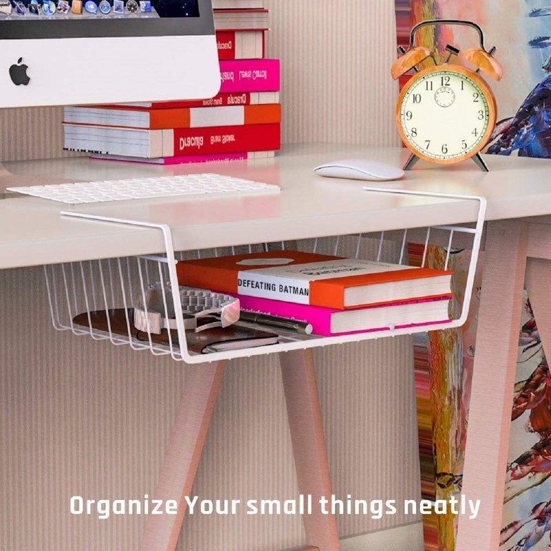 Go Hooked Go Hooked Multipurpose Under Shelf Basket/Coated Iron Under Cabinet Storage Organizer Rack Shelf/Under shelf Organizer Rack For Kitchen, Bedroom (Combo, Pack of 3) (1 Pc - 12" & 2 Pcs - 16") (White)  - Image 2
