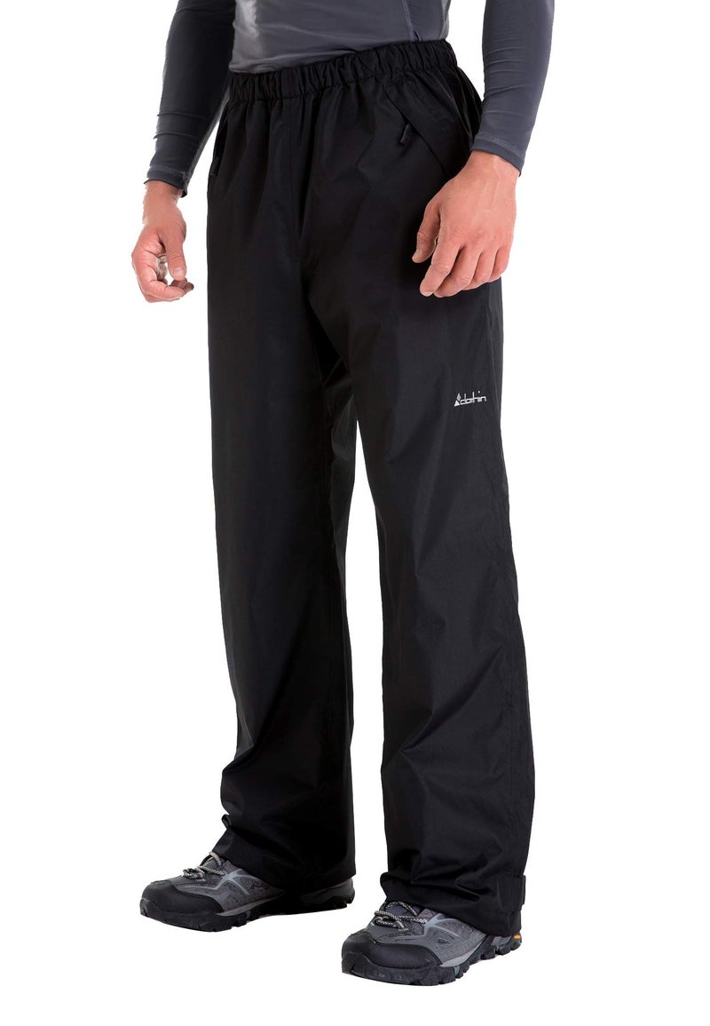 clothin Men's Waterproof Rain Pants Elastic Waist Drawstring Insulated Ski Pants with Zipper Pockets (Black-M) - Image 1