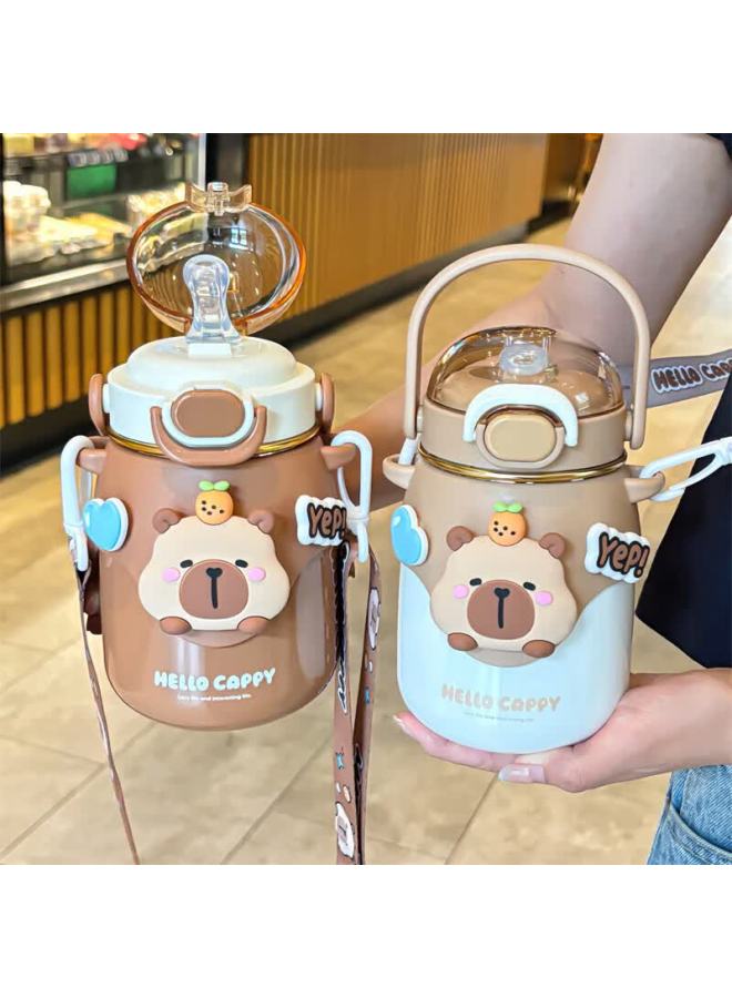 Pinyu Children's Insulated Bottle 316 Stainless Steel Large Capacity Wide Mouth Straw Water Cup For Boys And Girls White - Image 2