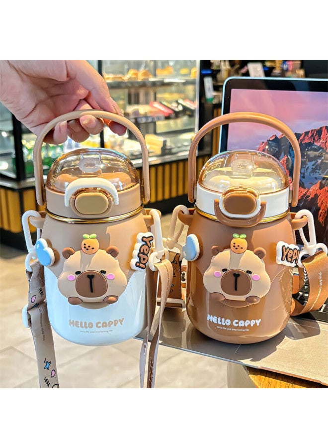 Pinyu Children's Insulated Bottle 316 Stainless Steel Large Capacity Wide Mouth Straw Water Cup For Boys And Girls White - Image 1
