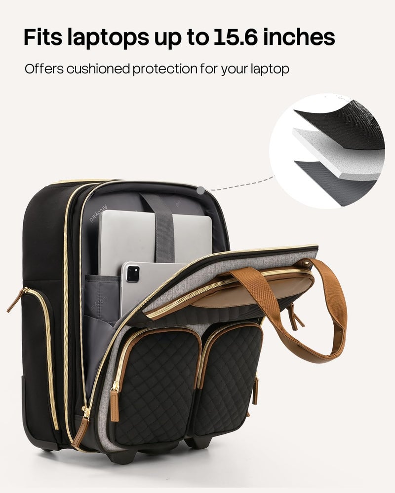 Arcoyard Underseat Carry On Luggage with Wheels, Multiple Compartments Airline Approved Personal Item Bag, Travel Carry-On with Leather Handle, Lightweight Rolling Suitcase for Women, Grey Brown - Image 5