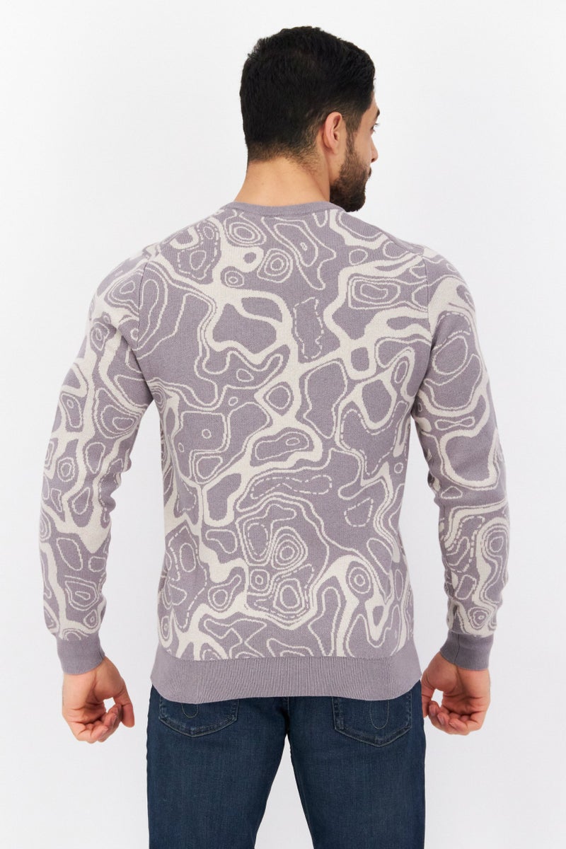 Lyle & Scott سويت شيرت رجالي بياقة دائرية بتصميم تجريدي، رمادي - Image 4