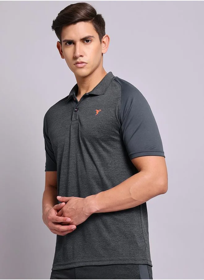 Technosport Slim Fit Melange Polo with Logo Detail