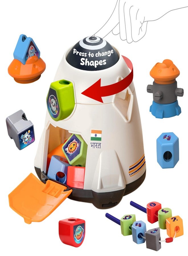 innovitoy Space Shape Sorter with Changing Shape | Unique Space Theme Stackable Blocks Toy | Activity Toy for 2 Year Kid | Indian Space Theme Inspired | Made in India, 26 Pcs - Image 1
