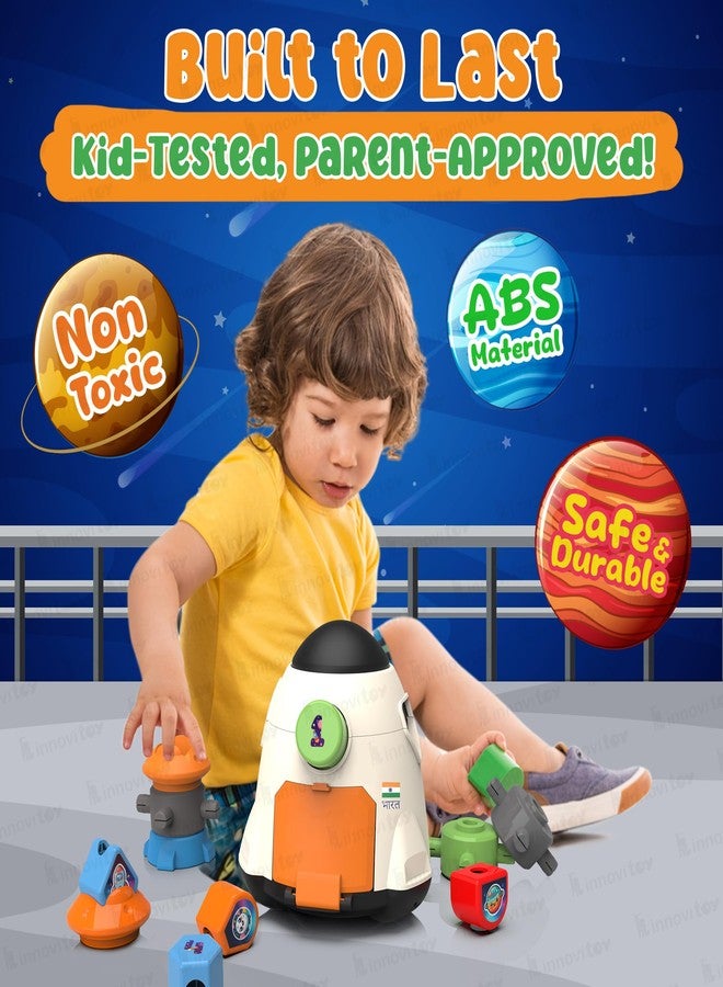 innovitoy Space Shape Sorter with Changing Shape | Unique Space Theme Stackable Blocks Toy | Activity Toy for 2 Year Kid | Indian Space Theme Inspired | Made in India, 26 Pcs - Image 5