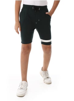 One Thigh White Double Strips Over Shorts - Heather Dark Green