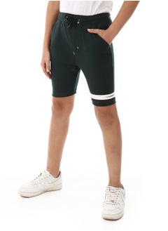 Andora One Thigh White Double Strips Over Shorts - Heather Dark Green  - Image 2