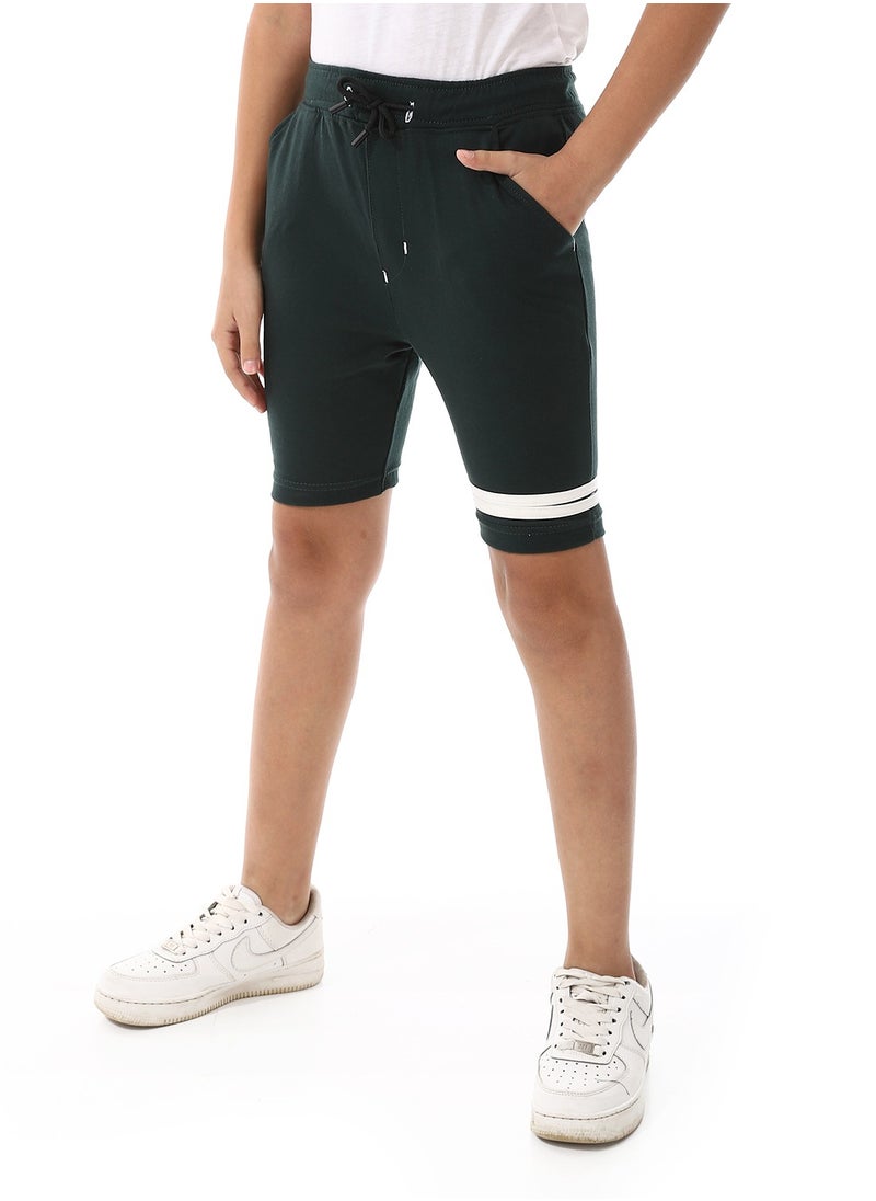 Andora - One Thigh White Double Strips Over Shorts - Heather Dark Green - Image 1