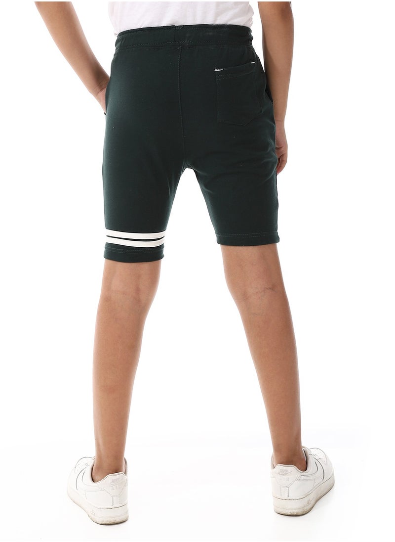 Andora - One Thigh White Double Strips Over Shorts - Heather Dark Green - Image 1
