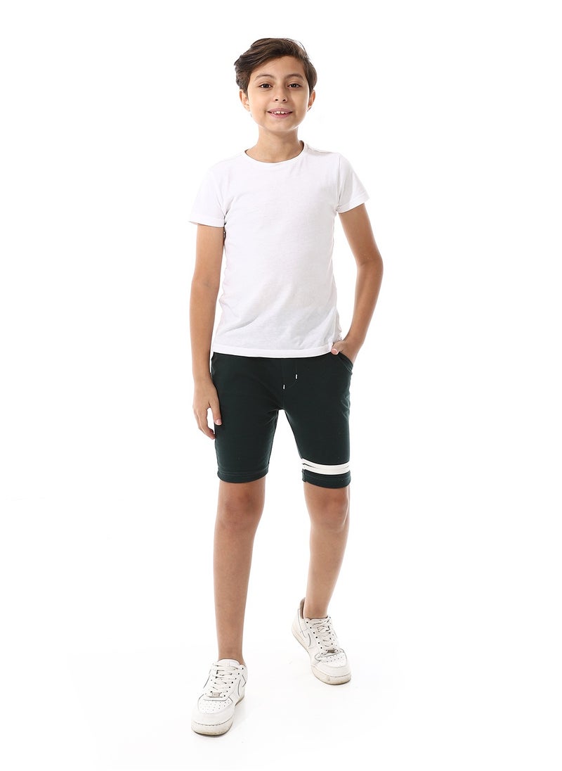 Andora - One Thigh White Double Strips Over Shorts - Heather Dark Green - Image 1