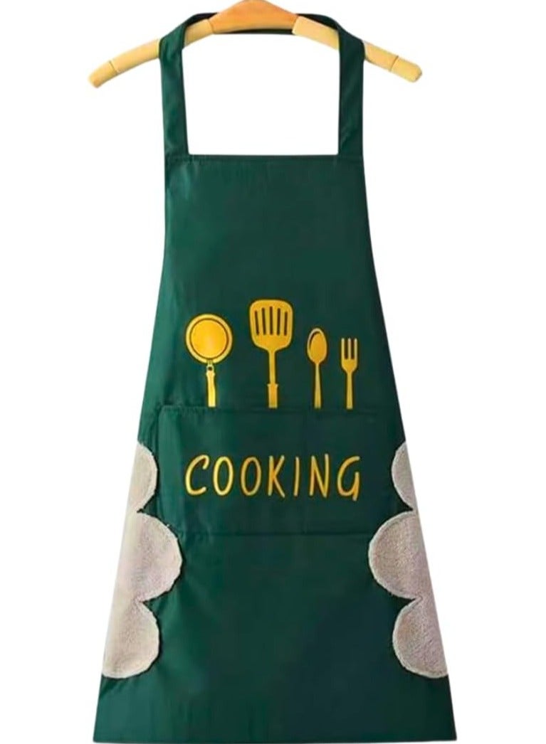 مريلة مطبخ من بلاستيك PVC، مريلة طبخ مقاومة للماء مع مناشف يد من الصوف المرجاني، جيب قابل للتوسيع، مريلة شيف للجنسين للرجال والنساء، مريلة للطبخ والرسم والاعمال المنزلية - Image 1