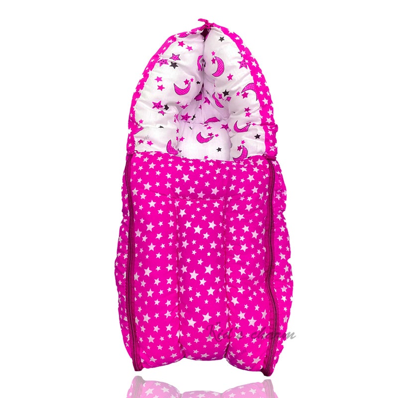 Infans Mini Star Moon Mini 3 in 1 Baby's Cotton Bed Cum Carry Bed Printed Baby Sleeping Bag-Baby Bed-Infant Portable for Unisex Easily Portable, Light Weight Carry for New Born 0-4 Months Old(Pink) - Image 1