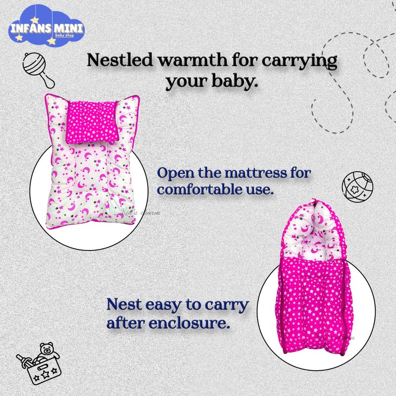 Infans Mini Star Moon Mini 3 in 1 Baby's Cotton Bed Cum Carry Bed Printed Baby Sleeping Bag-Baby Bed-Infant Portable for Unisex Easily Portable, Light Weight Carry for New Born 0-4 Months Old(Pink) - Image 3