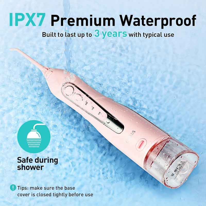 كوسلوس C20 Water Flosser: خيط تنظيف بالماء للعناية بالأسنان واللثة، لاسلكي، خزان مياه كبير، تنظيف عميق، قابل لإعادة الشحن، مقاوم للماء، خالي من مادة BPA، متعدد الفوهات، مناسب للاستخدام المنزلي وأثناء السفر، اللون وردي. - Image 4