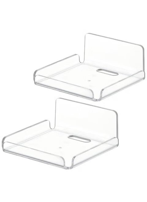 Acrylic Small Wall Shelf Set of 2 for Security Cameras, Speakers, Baby Monitors, Floating Shelves Easy to Install No Drill (Clear)