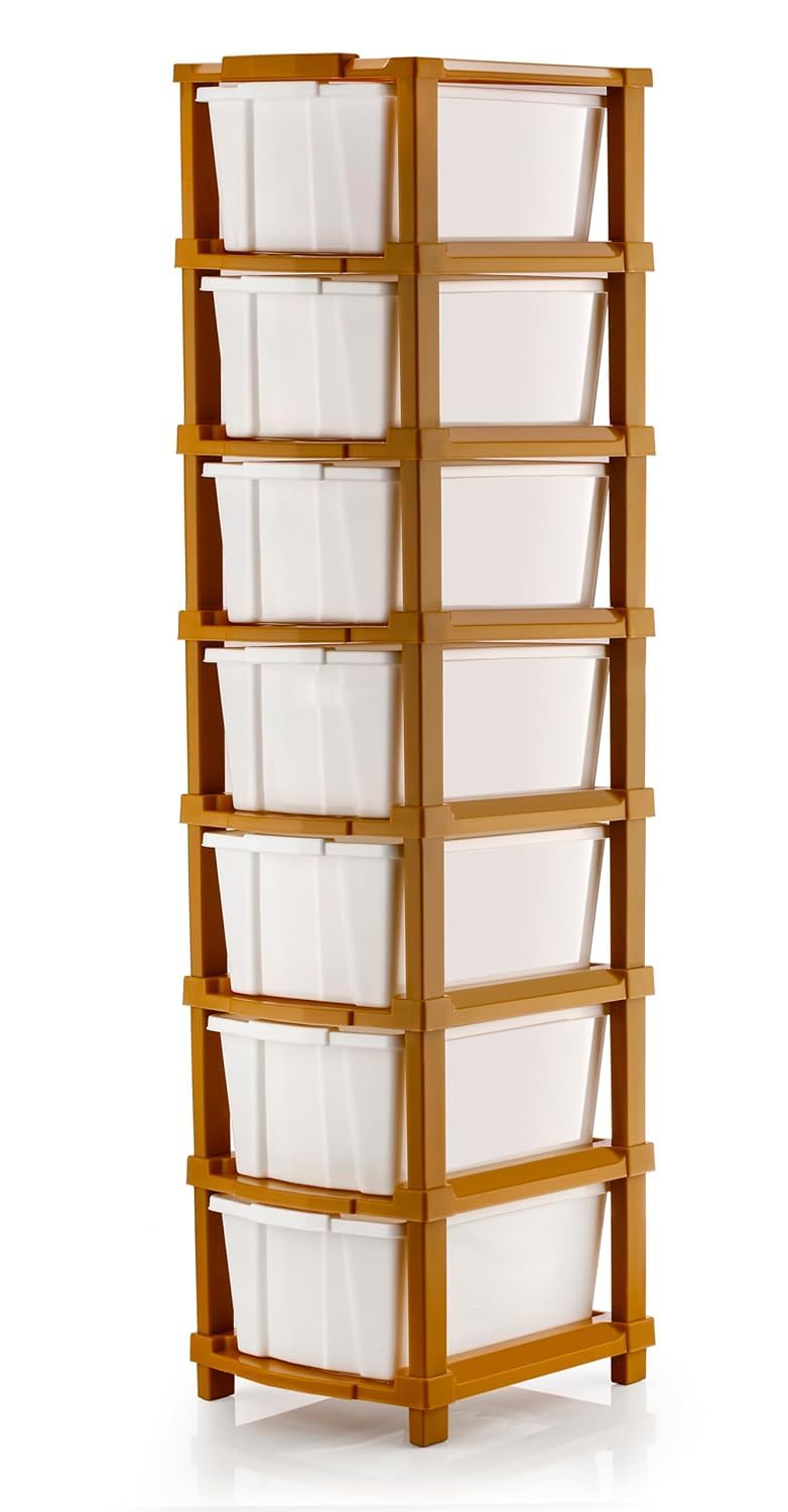 PALAK Plastic Drawer Organizer Self Standard Rectangular Multi Purpose Modular Drawer System Large Chest of Drawer Organizer for Home OfficeProduct Dimension When assembeled 7 Layer 7xl brown - Image 1
