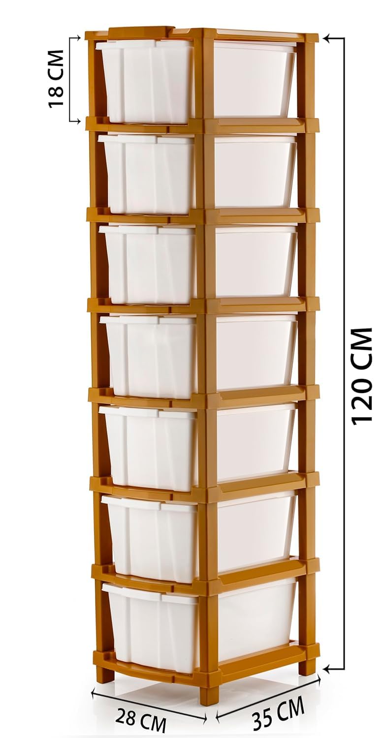 PALAK Plastic Drawer Organizer Self Standard Rectangular Multi Purpose Modular Drawer System Large Chest of Drawer Organizer for Home OfficeProduct Dimension When assembeled 7 Layer 7xl brown - Image 3