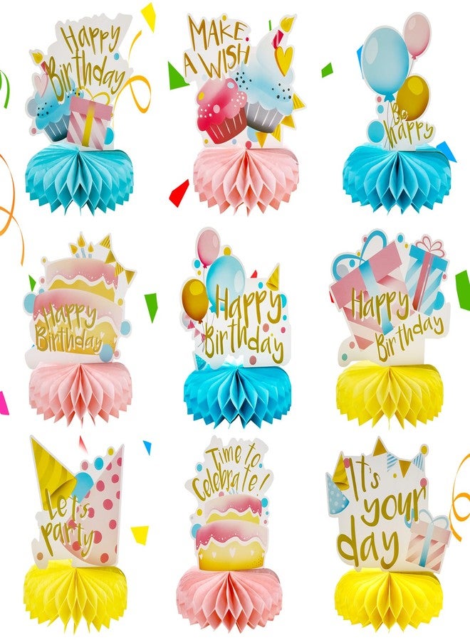 Fellibay 9 Pcs Colorful Honeycomb Centerpiece, Happy Birthday Decorations Set, Table Topper, Baby Shower Supplies - Image 1