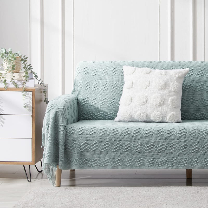 BOURINA Throw Blanket Textured Solid Soft Sofa Throw Couch Cover Knitted Decorative Blanket  50 x90 Inches Aqua - Image 2