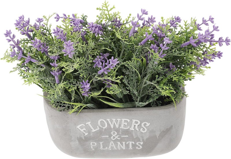 Faux Lavender Potted Bonsai with Cement Planter, Mini Simulation Lavender Plant for Home Desk Décor, Purple Artificial Flower Ornament for Office Balcony Decoration - Image 1