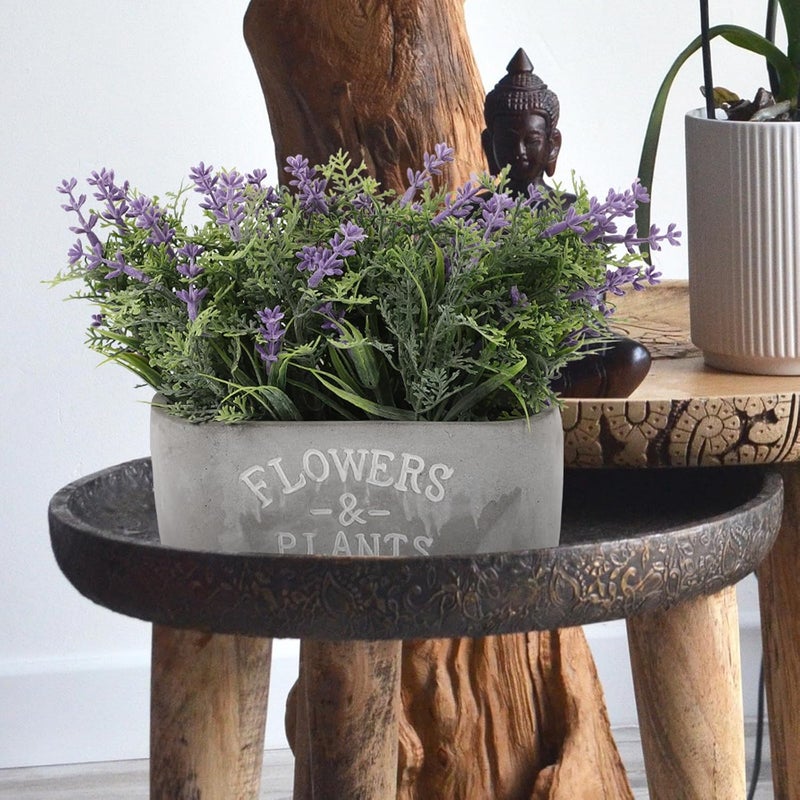 Faux Lavender Potted Bonsai with Cement Planter, Mini Simulation Lavender Plant for Home Desk Décor, Purple Artificial Flower Ornament for Office Balcony Decoration - Image 5