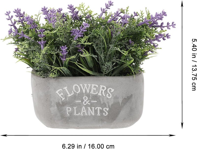 Faux Lavender Potted Bonsai with Cement Planter, Mini Simulation Lavender Plant for Home Desk Décor, Purple Artificial Flower Ornament for Office Balcony Decoration - Image 2