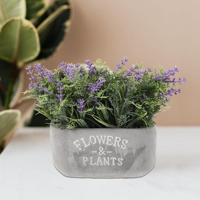 Faux Lavender Potted Bonsai with Cement Planter, Mini Simulation Lavender Plant for Home Desk Décor, Purple Artificial Flower Ornament for Office Balcony Decoration - Image 4