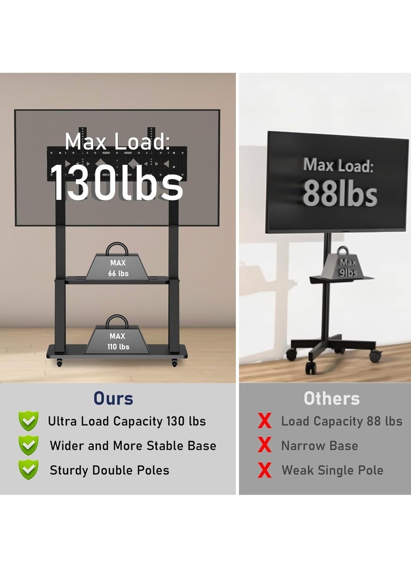 JAJEEK Mobile TV Stand - Rolling TV Cart with Wheels for 32-70 Inch TV, Height Adjustable, Holds Up to 40KG, Portable TV Stand with Shelf, Ideal for Conference Rooms, Commercial Spaces, and Home Use - Image 2