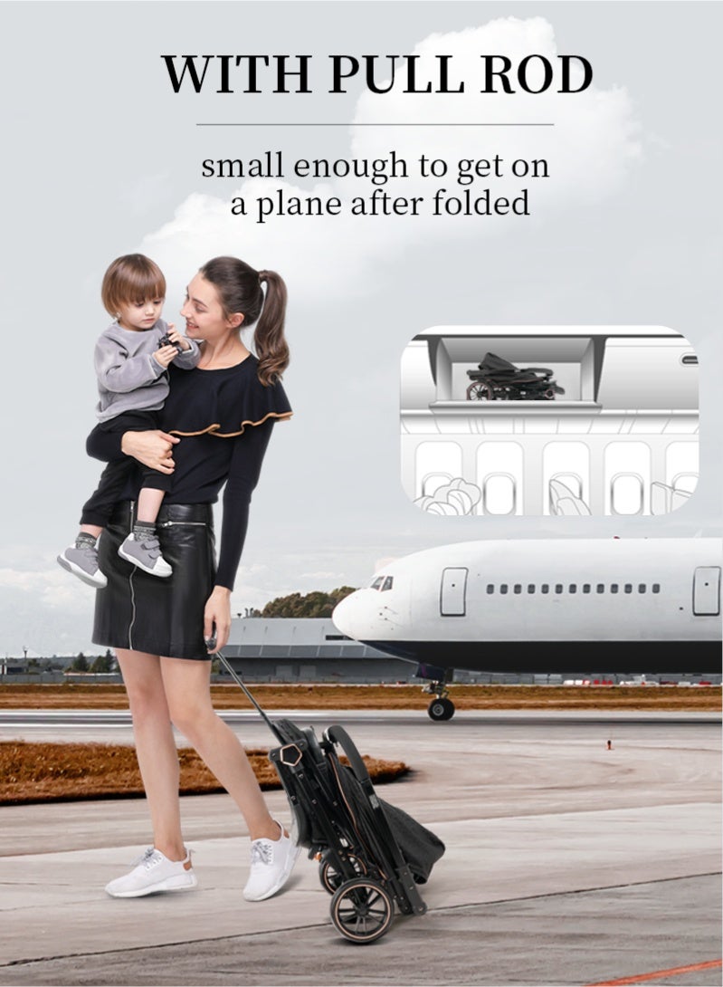 Cheart Baby Reversible Baby Stroller 0-5 Years, Portable Travel Toddler Stroller, Directional Front Wheels  with Independent Braking System, Golden Triangle Structure, Airplane Approved Carriage, Black with Gold - Image 3