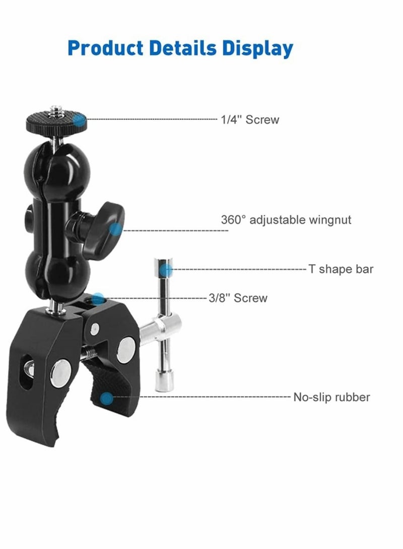 Captaintech Roll over image to zoom in Camera Clamp, Magic Arm, Double Ball Head Adapter, for Canon Nikon DSLR Camera/for Gopro/LED Lights (black) - Image 5