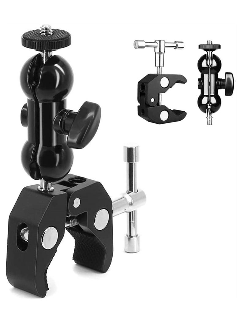 Captaintech Roll over image to zoom in Camera Clamp, Magic Arm, Double Ball Head Adapter, for Canon Nikon DSLR Camera/for Gopro/LED Lights (black) - Image 1