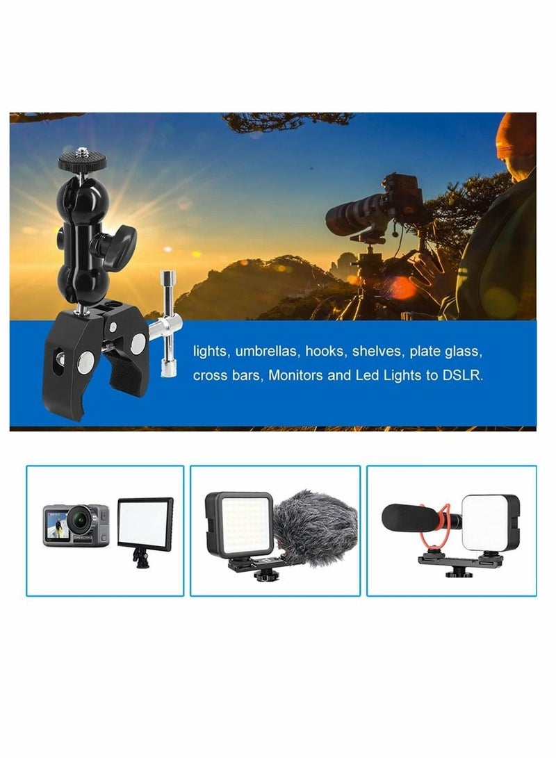 Captaintech Roll over image to zoom in Camera Clamp, Magic Arm, Double Ball Head Adapter, for Canon Nikon DSLR Camera/for Gopro/LED Lights (black) - Image 4