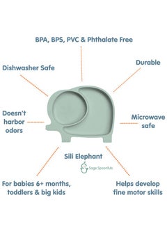 100% Silicone Divided Toddler Plate - 1 Elephant Suction Plate For Babies, Toddlers And Big Kids - Dishwasher And Microwave-Safe - Bpa, Phthalate, Pvc, Lead, Bps, And Latex-Free - Sage - pzsku/Z8447052CB4437B1214AEZ/45/_/1733728819/e7b8d7e1-dee3-4ce5-bcac-a058ca59cfca