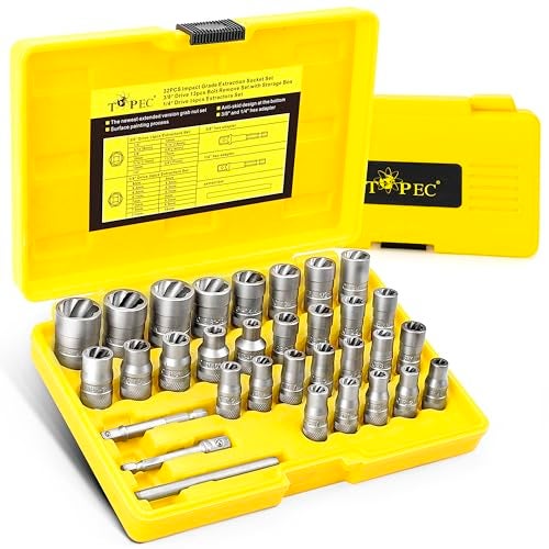 Topec 32PCS Bolt Extractor Kit, Stripped Bolt Extractor Socket Set, 6mm-19mm (1/4" to 3/4") Rounded Bolt Remover, Easy Out Bolt Extractor Set for Broken Bolt Nuts - Image 1