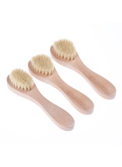 Face Cleansing Brush for Facial Exfoliation Natural Bristles Brush For Dry Brushing  Set of 3 Pack Wooden Handle Skin Cleaning Scrubbers for Men and Women