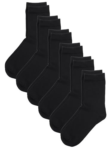 COTTON DAY Unisex Little Kids Youth Boys Girls Soft Cotton Crew Dress Socks Seamless Toe 6 Pack 10-12 years Plain Black XL (12) - Image 1