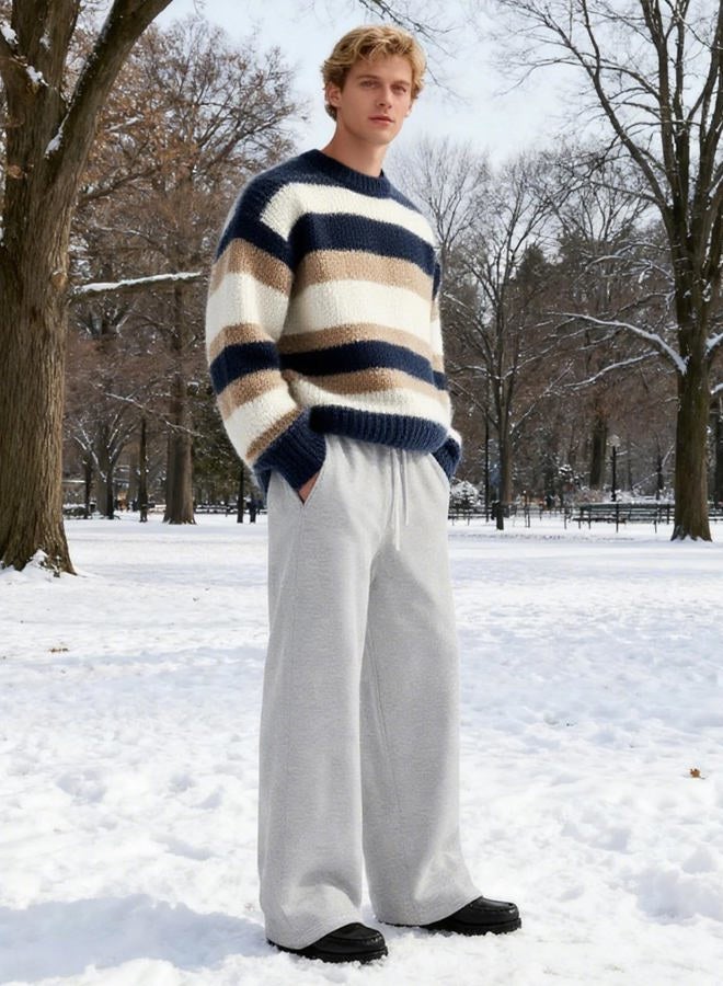 HeSaYep Men's Fleece Lined Sweatpants Baggy Wide Leg Lounge Sweat Pants with Pockets, Grey, XXL - Image 5