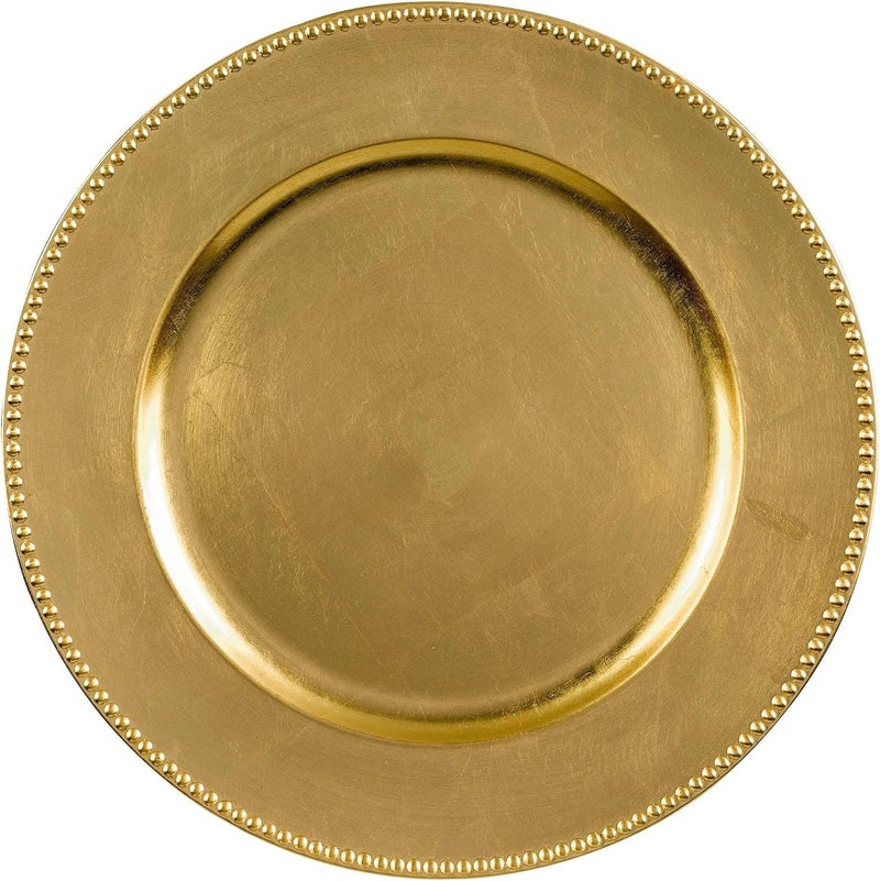 Amscan Gold Plastic Round Charger Plates Pack Of 4  13  Disposable  Luxurious Design Perfect Tableware For Weddings Parties Special Events And Home