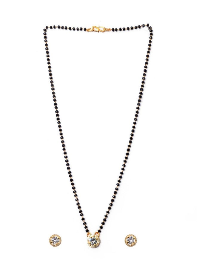 JHB AD Pendant Gift Set |Rakhi Rakshabandhan Gift for Sister Bhabhi, Gifts for Women & Girls | Mangalsutra With American Diamond, Traditional Black Bead Mangalsutra - Image 1