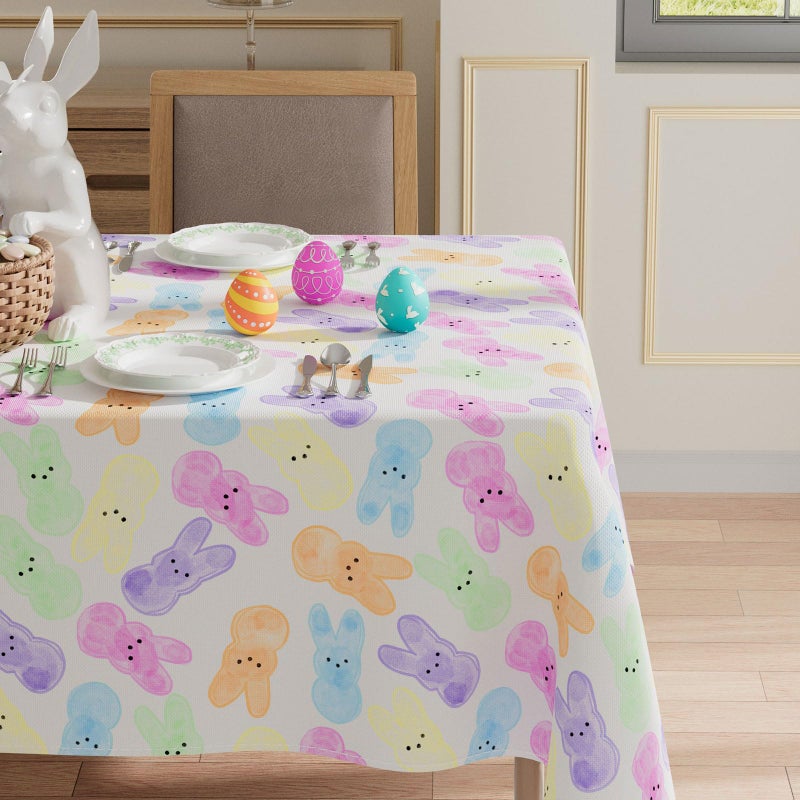 XCHI Colorful Watercolor Cute Bunny Rabbits Easter Tablecloth Rectangle Table Cloth Washable Table Covers for Indoor Dining Home Party Decorations 60x84 Inch - Image 2