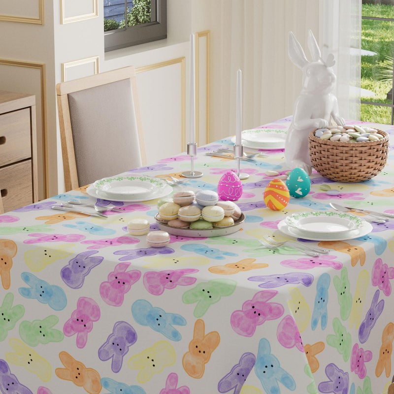 XCHI Colorful Watercolor Cute Bunny Rabbits Easter Tablecloth Rectangle Table Cloth Washable Table Covers for Indoor Dining Home Party Decorations 60x84 Inch - Image 3