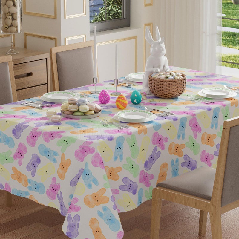 XCHI Colorful Watercolor Cute Bunny Rabbits Easter Tablecloth Rectangle Table Cloth Washable Table Covers for Indoor Dining Home Party Decorations 60x84 Inch - Image 1