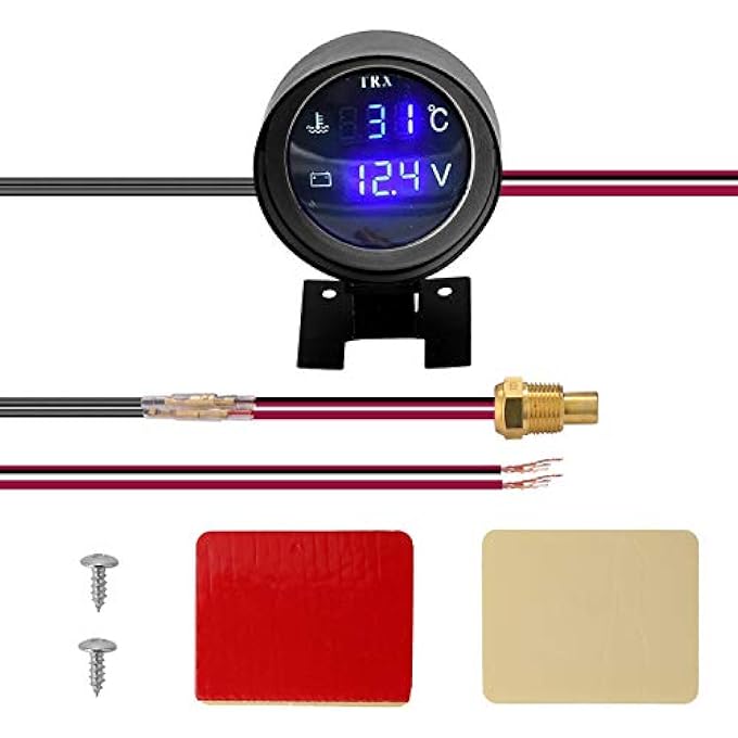Eacam Round Led Digital Car Truck Water Temp Gauge Temperature Sensor Temperatura Moto  Voltmeter Volt Voltage Meter 2 In 1 120V 24 - Image 1
